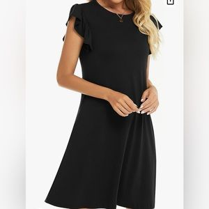 Crewneck Ruffle Sleeve Boho Casual Flowy Mini Summer Dresses with Pockets